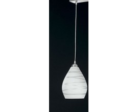 LAMPADARIO SOSPENSIONE A SOFFITTO IN VETRO BIANCO DECORATO ARGENTO 1 LUCE