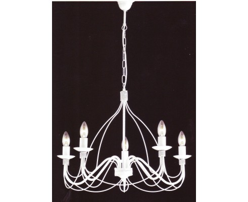 LAMPADARIO A SOFFITTO IN FERRO BATTUTO 5 LUCI SHABBY CHIC BIANCO