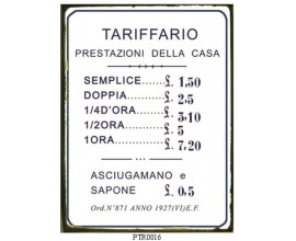 TARIFFARIO della casa  targa in latta