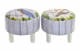 POUF SGABELLO POGGIAPIEDI IN LEGNO IMBOTTITO TESSUTO TROPICALE