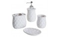 BAGNO ACCESSORI LAVABO SET 4 PEZZI CERAMICA BIANCO CON DISPENSER SAPONE