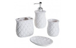 BAGNO ACCESSORI LAVABO SET 4 PEZZI CERAMICA BIANCO CON DISPENSER SAPONE