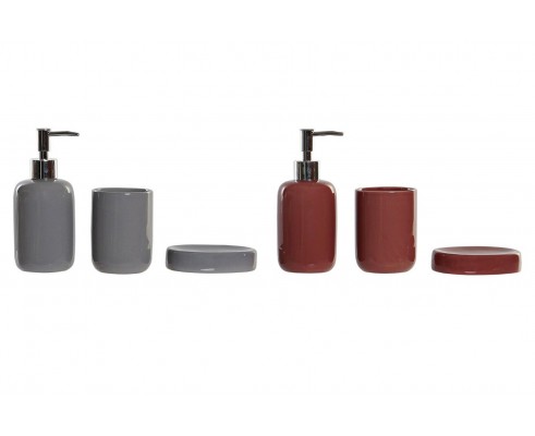 BAGNO SET LAVABO CERAMICA VERNICE BORDEAUX GRIGIO SAPONE DISPENSER SPAZOLINI